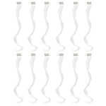 SWACC 12 Pcs Curly Wavy One Color Party Highlights Clip on in Hair Extensions Colored Hair Streak Synthetic Hairpieces (White)