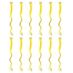 SWACC 12 Pcs Curly Wavy One Color Party Highlights Clip on in Hair Extensions Colored Hair Streak Synthetic Hairpieces (Yellow)