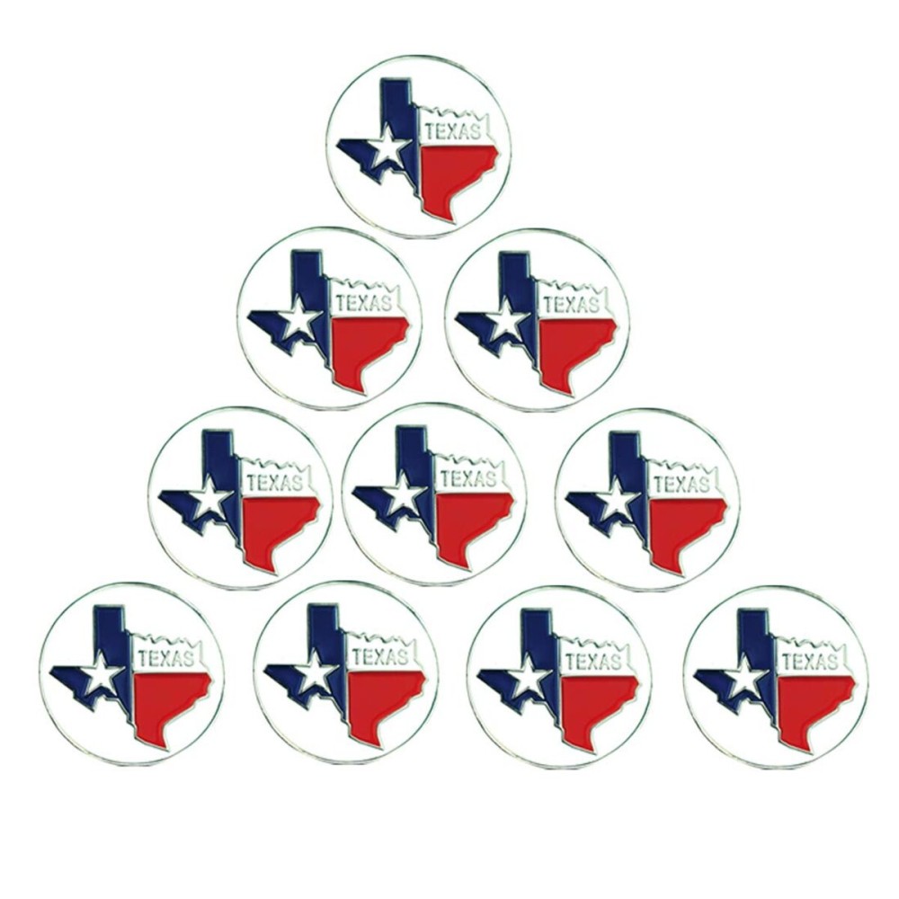 PINMEI Lot of 10 Golf Ball Markers Assorted Patterns - Soft Enamel Technique (Texas)