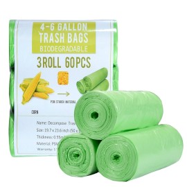 Jaoul Trash Bags 4 Gallon, Small Garbage Bags Strong Tear & Leak Resistant, Unscented Trash Bags for Kitchen, Bathroom, Office, Restroom, Car, Green, 60 Counts