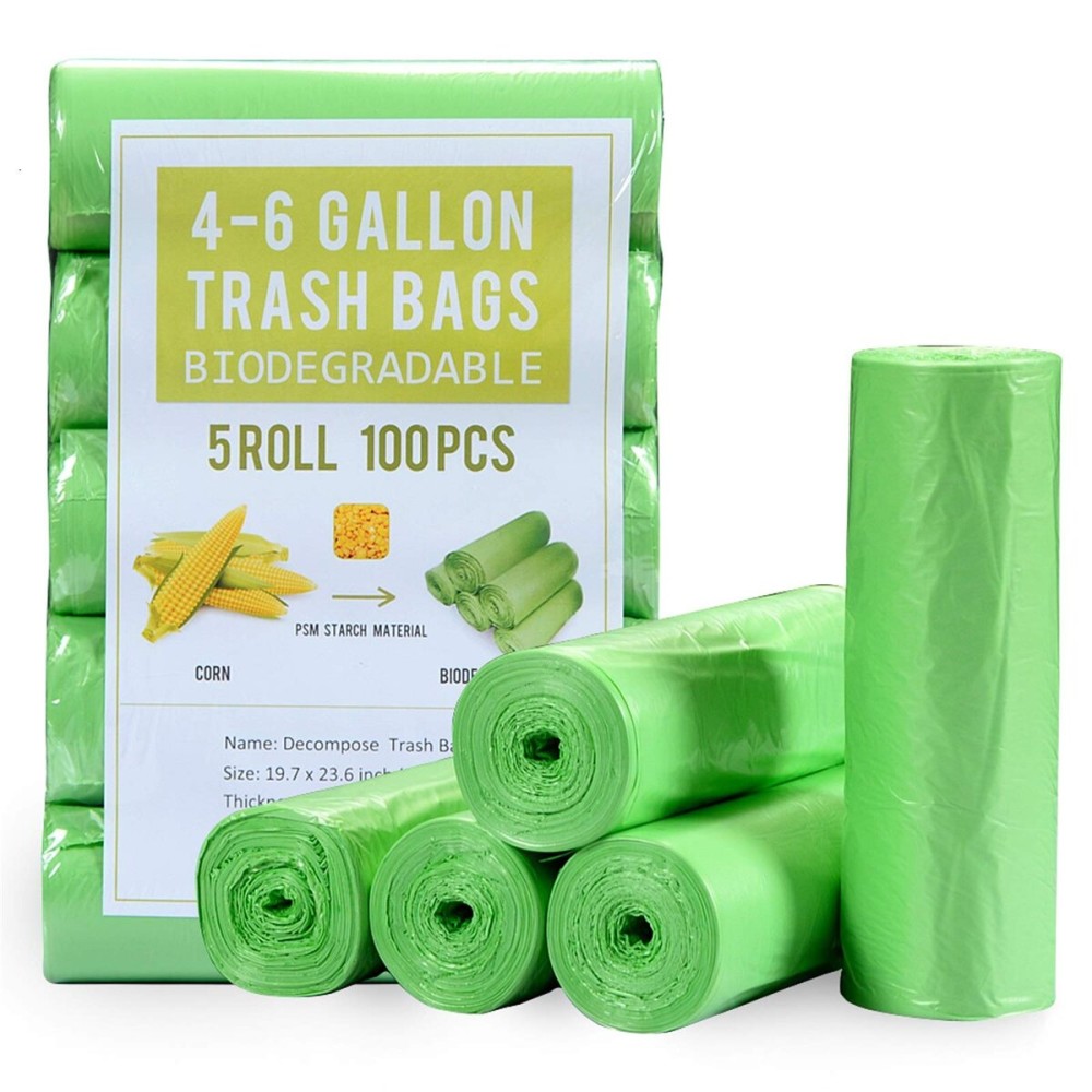 Jaoul Trash Bags 4 Gallon, Small Garbage Bags Strong Tear & Leak Resistant, Unscented Trash Bags for Kitchen, Bathroom, Office, Restroom, Car, Green, 100 Counts