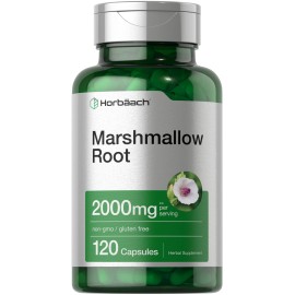 Horbach Marshmallow Root Capsules | 2000mg | 120 Count | Non-GMO & Gluten Free | Traditional Herb Extract