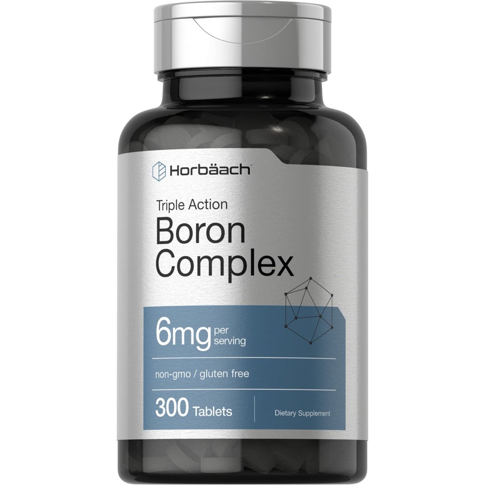 Horbach Triple Boron Complex 6 mg Supplement | 300 Tablets | for Men and Women | Vegetarian, Non-GMO & Gluten Free | Triple Action Boron Citrate, Boron Glycinate, Boron Asparate