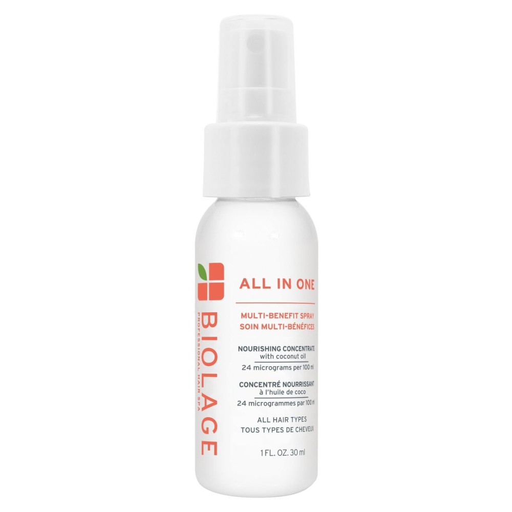 Biolage All-In-One Multi-Benefit Spray - Leave-In Treatment, Heat Protectant, Shine, Frizz Control, For All Hair Types, Coconut Oil, Vegan & Paraben-Free, 1 Fl Oz, Packaging may vary