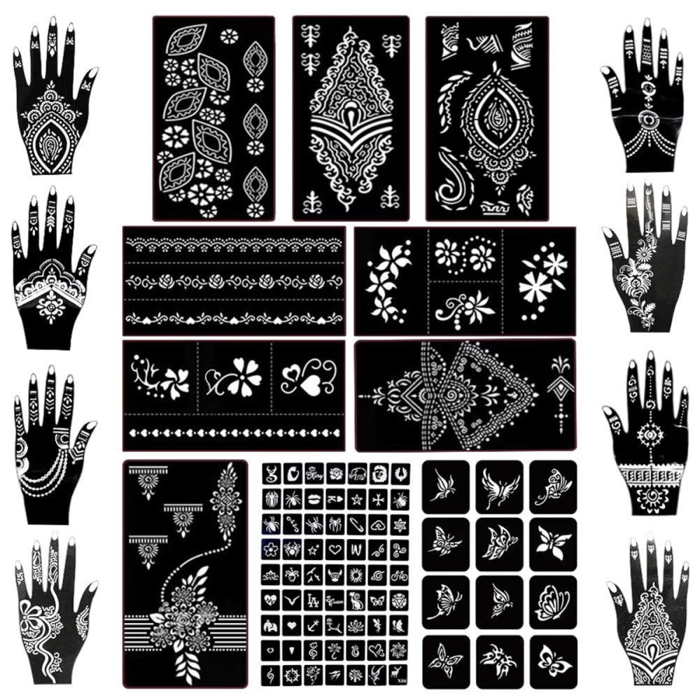 Koogel 18 Sheets 97PCS Henna Tattoo Stencil Kit, Reusable Mehndi Templates for Indian Weddings, Christmas & New Year, Ramadan, Bridal Mehndi & Tattoo Templates for Women, Girls & Body Art