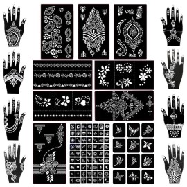Koogel 18 Sheets 97PCS Henna Tattoo Stencil Kit, Reusable Mehndi Templates for Indian Weddings, Christmas & New Year, Ramadan, Bridal Mehndi & Tattoo Templates for Women, Girls & Body Art