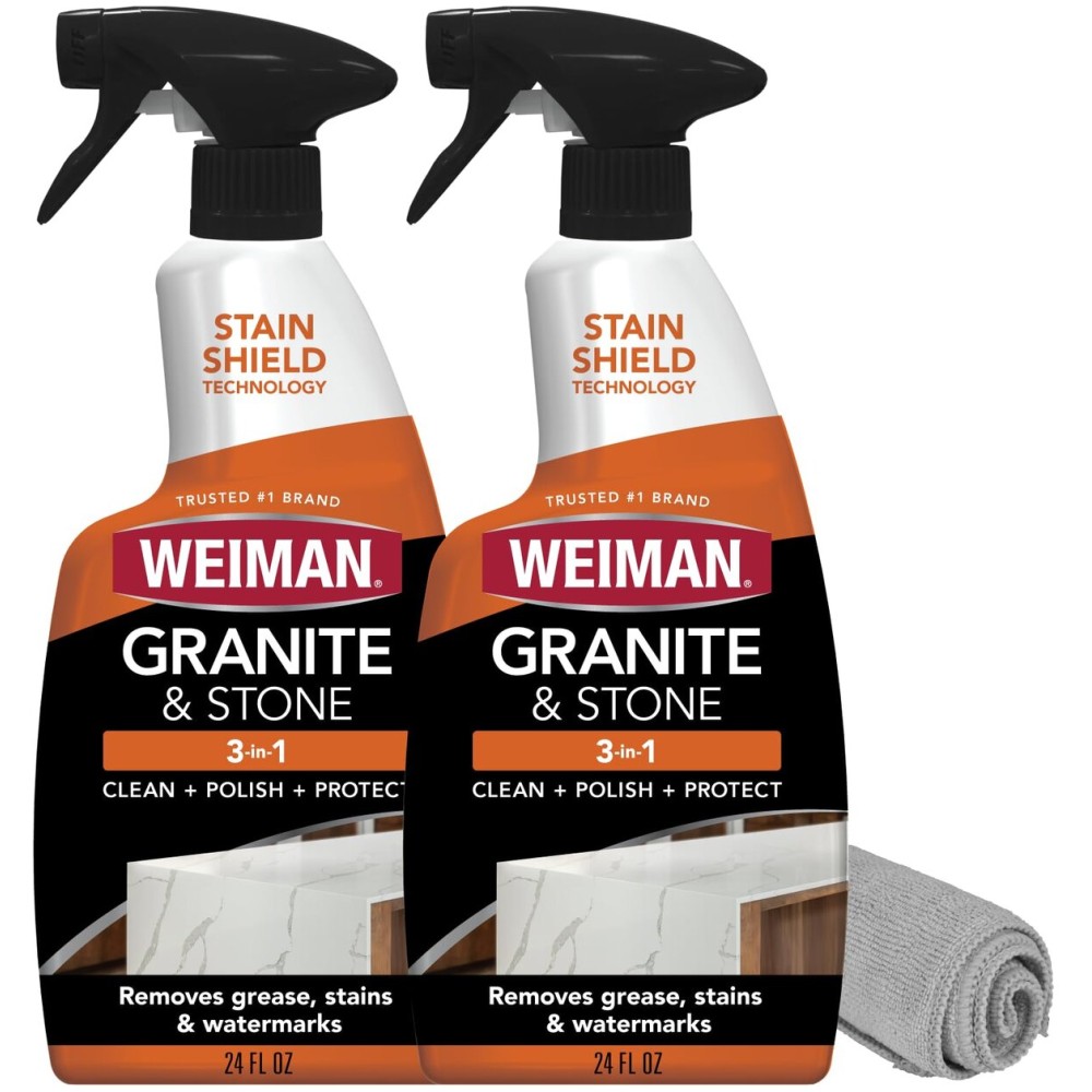 Weiman Granite and Stone Cleaner 3-in-1, Removes Grease, Stains & Watermarks, Streak-Free Formula with Stain Shield Technology, Safe on Marble, Quartz, Tile, Granite, Quartzite & Slate