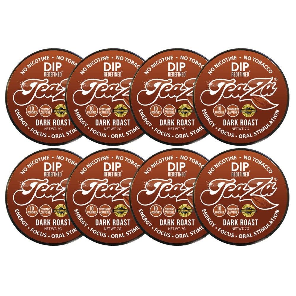 TeaZA Herbal Dip Coffee Pouches -Nicotine Free, Tobacco Free - Made with Green Tea Caffeine Energy Pouches (8 Pack)