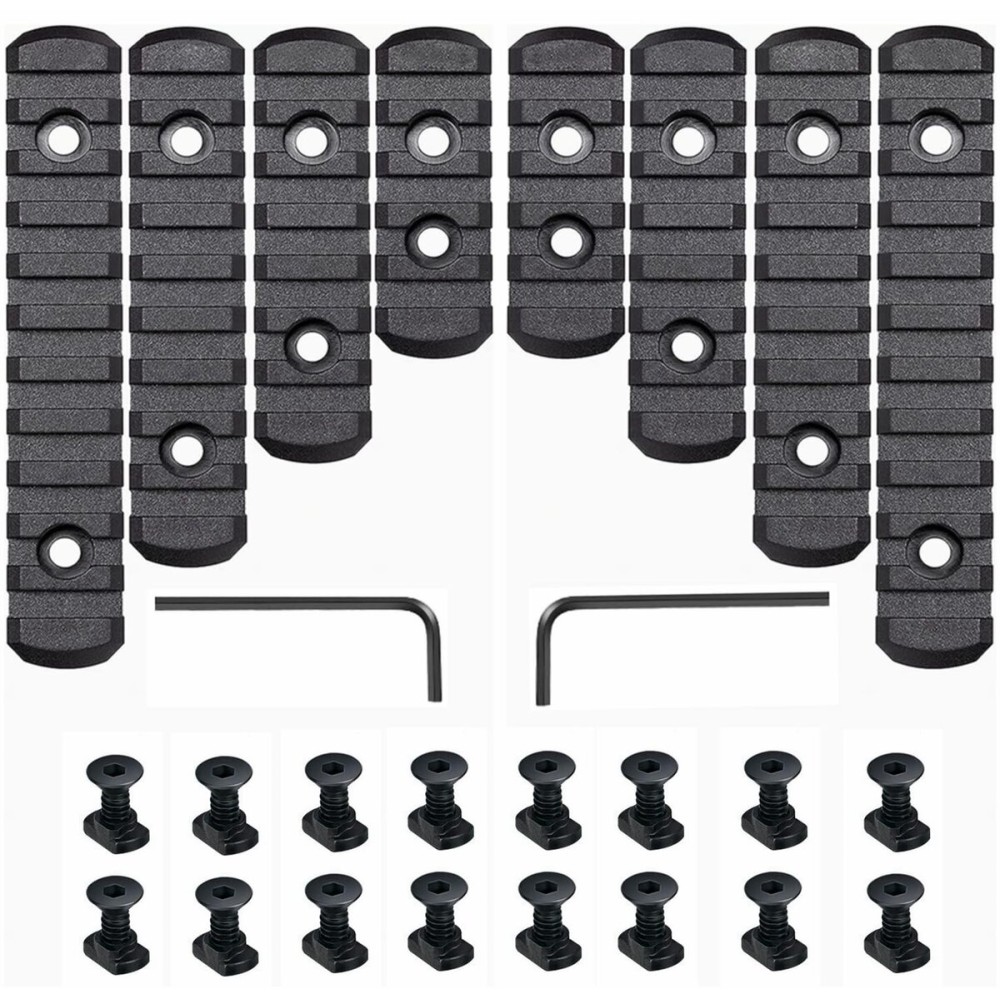 Pecawen 8 Pack Picatinny Rail Polymer Picatinny Rail Single Picatinny Rail, 5 5 7 7 9 9 11 11 Slots Black