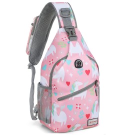 ZOMAKE Sling Bag,Small Crossbody Sling Backpack,Water Resistant Shoulder Daypack for Travel,Anti Thief Chest Bag for Hiking(Unicorn Pink)