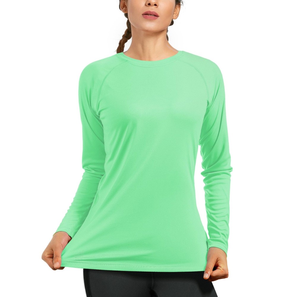 isnowood Womens Long Sleeve Rash Guard, UV UPF 50+ Sun Protection Shirts, Quick Dry Lightweight Tops for Swimming Workout Hiking Running