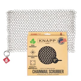 Knapp Made CM Scrubber 9x6 Small Ring Cast Iron Scrubber - Cast Iron Cleaner for Hard Anodized Cookware, Pre-Seasoned Pans, Dutch Ovens, Iron Pans, Grills and Skillet. Chain Mail Scrubber Cast Iron