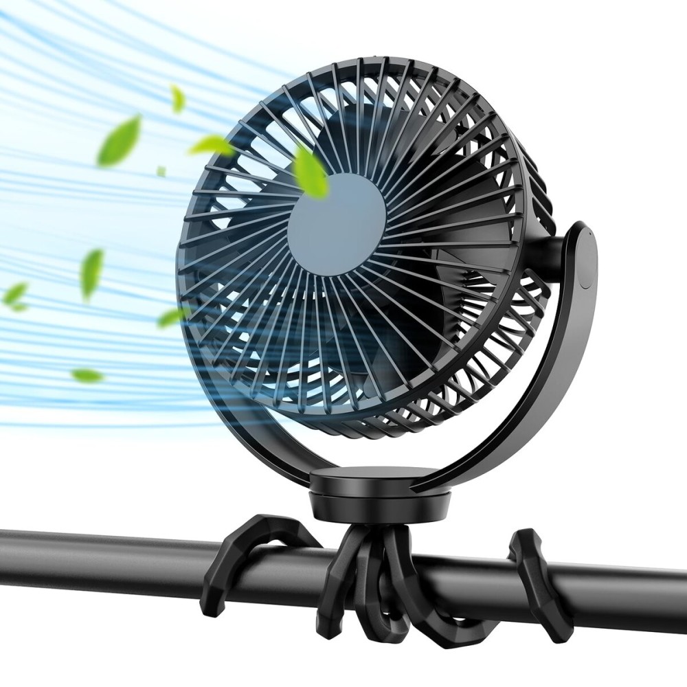 Koonie 5000mAh Portable Stroller Fan - 3-Speed Battery Operated, Flexible Clip-on Tripod, 360 Rotate Flexible TripodUSB Rechargeable Cooling for Bike, Treadmill, Travel & Car Seat