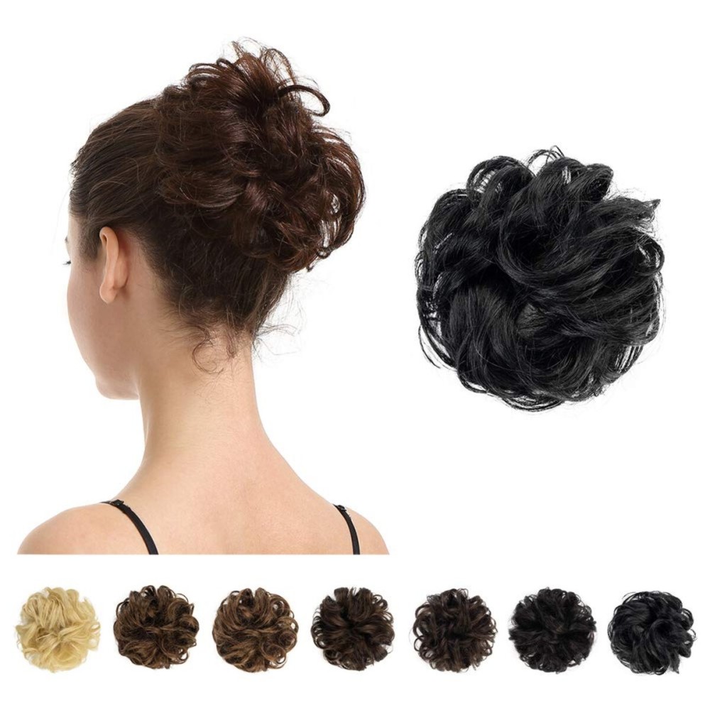 BARSDAR 100% Human Hair Bun Extensions, Jet Black, 20cm Long, 10cm Wide, Tousled Updo Chignons