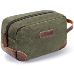 Emissary Men\'s Leather and Canvas Travel Toiletry Dopp Kit, Shaving Bag (Dark Green)