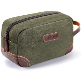 Emissary Men\'s Leather and Canvas Travel Toiletry Dopp Kit, Shaving Bag (Dark Green)