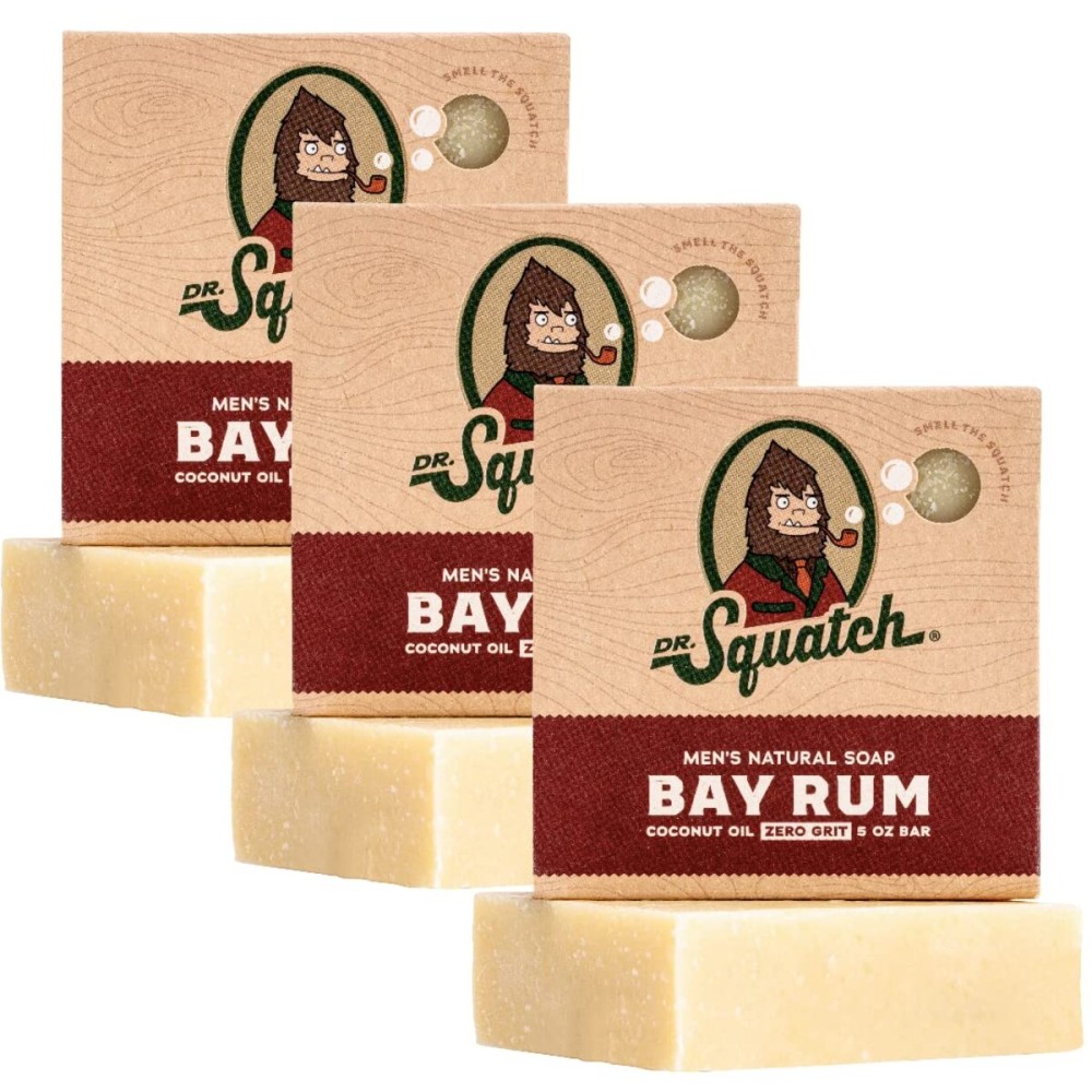 Dr. Squatch Natural Bar Soap for Men - Cold Process Soap with No Harsh Chemicals - Bay Rum (5 oz, 3-Pack)
