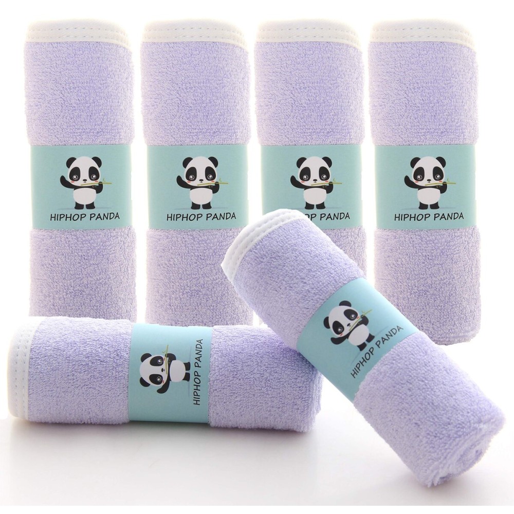 HIPHOP PANDA Baby Washcloths, Rayon Made from Bamboo - 2 Layer Ultra Soft Absorbent Newborn Bath Face Towel - Reusable Baby Wipes for Delicate Skin - Purple, 6 Pack