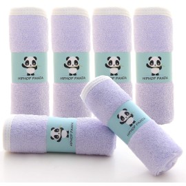 HIPHOP PANDA Baby Washcloths, Rayon Made from Bamboo - 2 Layer Ultra Soft Absorbent Newborn Bath Face Towel - Reusable Baby Wipes for Delicate Skin - Purple, 6 Pack