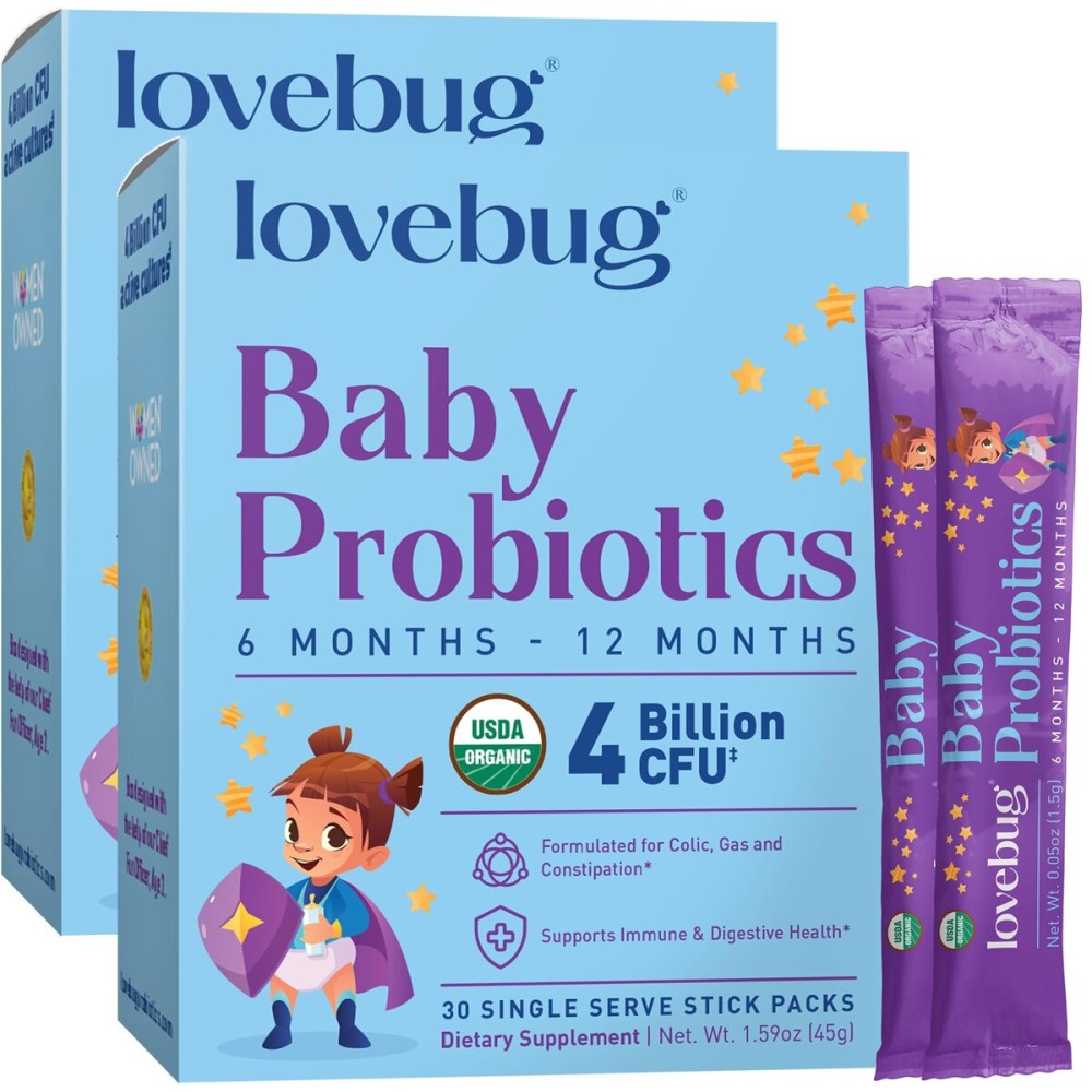 LOVEBUG Probiotics for Babies - Organic Baby Probiotics 6-12 Months for Baby Immune Support, Gas, Colic, Diarrhea & Infant Constipation Relief Sugar-Free, Tasteless Powder, 60 Pack