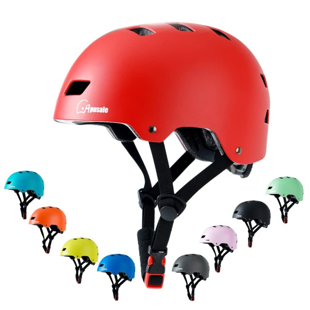 Apusale Bike Skateboard Helmet, Adjustable and Multi-Sport for Skate Scooter, 3 Sizes for Adult Youth Kids Toddler (Red)