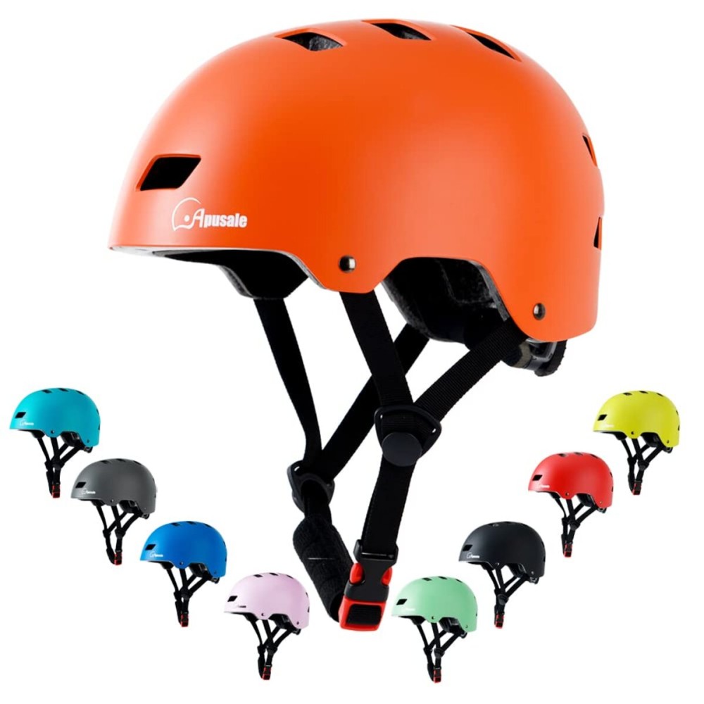 Apusale Bike Skateboard Helmet, Adjustable and Multi-Sport for Skate Scooter, 3 Sizes for Adult Youth Kids Toddler (Orange)