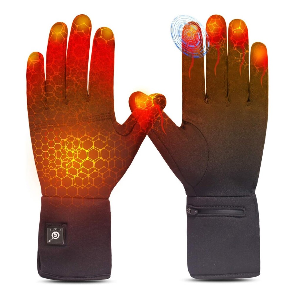 Heated Glove Liners for Men Women, Long-Lasting Anti-Freeze Battery, Flexible Ultrathin, Touchscreen Rechargeable Thin Electric Liners for Typing, Cycling, Skiing & Winter Outdoor Work