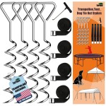 Eurmax USA Trampoline Stakes Heavy Duty Trampoline Parts Corkscrew Shape Steel Stakes Anchor Kit with T Hook for Trampolines -Set of 4 Bonus 4 Strong Belt,Silver
