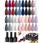 beetles Gel Polish Kit, Nude Gray Pink Blue Burgundy Glitter Gel Polish Set Modern Muse Collection with 3Pcs Base Matte Glossy Top Coat Soak off Uv Gel for Women