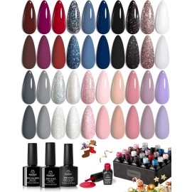 beetles Gel Polish Kit, Nude Gray Pink Blue Burgundy Glitter Gel Polish Set Modern Muse Collection with 3Pcs Base Matte Glossy Top Coat Soak off Uv Gel for Women