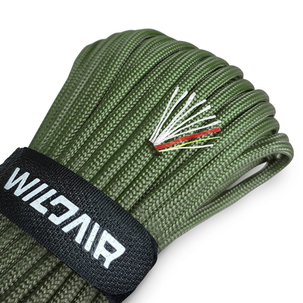 Survival Paracord Parachute Fire Cord Survival Ropes 4-in-1 100Ft 5/32 Diameter U.S. Military Type III with Integrated Fishing Line, Fire-Starter Tinder (Army Green)