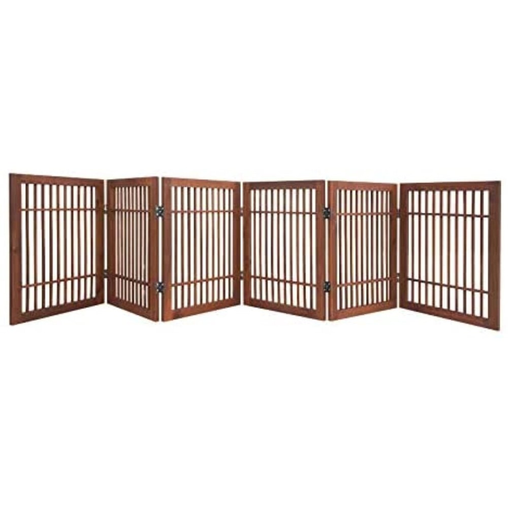 Pet Dog Gate Strong and Durable Freestanding Folding Acacia Hardwood Portable Wooden Fence Indoors or Outdoors by Urnporium (Brown Pet Gate, 6 Panel 24 Tall)