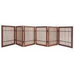 Pet Dog Gate Strong and Durable Freestanding Folding Acacia Hardwood Portable Wooden Fence Indoors or Outdoors by Urnporium (Brown Pet Gate, 6 Panel 24 Tall)