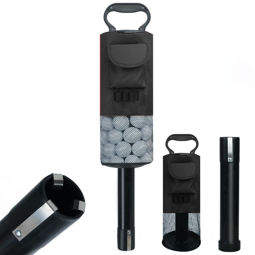 HOW TRUE Golf Ball Retriever, Portable Shag Bag Golf Ball Pick Up with Removable Plastic Tube, Pocket Shagger Storage, Black