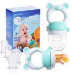 Baby Fruit Food Feeder Pacifier - Fresh Food Feeder, Infant Fruit Teething Teether Toy for 3-24 Months, 6 Pcs Silicone Pouches for Toddlers & Kids & Babies, 2-Pack (Cyan)