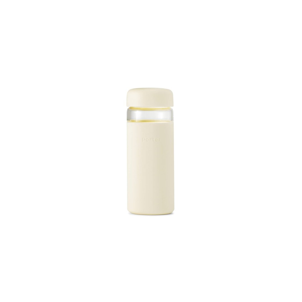 W&P Porter Glass Wide Mouth Bottle w/ Protective Silicone Sleeve | Cream 16 Ounces | On-the-Go |Reusable Bottle | Portable and Lightweight | Dishwasher Safe