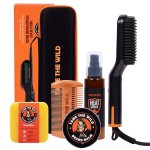 Tame the Wild Premium Beard Grooming Kit - Heated Beard Brush, Straightener Comb, Heat Protectant Spray, Beard Soap, Balm, Wooden Comb, and Storage Case