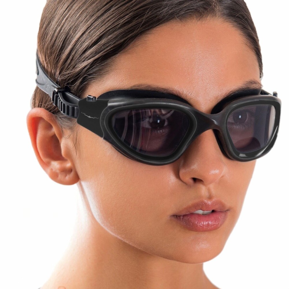 AqtivAqua Swim Goggles Swimming Goggles for Adult Men Women Kids 6-14 Youth Girls Boys Childrens DX-S (All Black frame, Silver case, Shade lens)