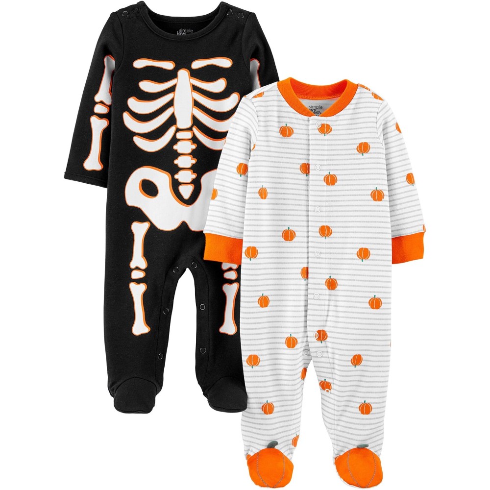 Simple Joys by Carter\'s Baby 2-Pack Halloween Snap Cotton Footed Sleep and Play