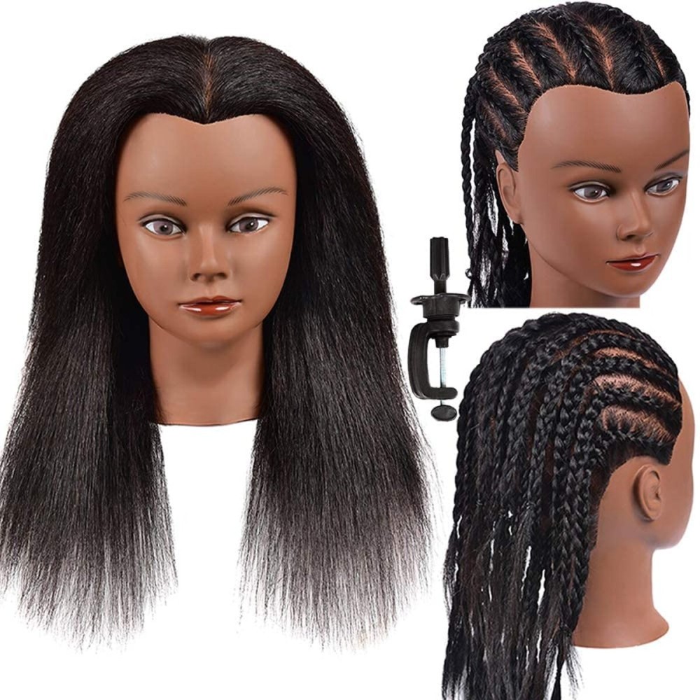 Mannequin Head 100% Real Hair Hairdresser Cosmetology Mannequin Manikin Head Training Practice Head Hairstyle Practice Doll Real Hair Mannequin Heads and Free Clamp Holder 16 inch