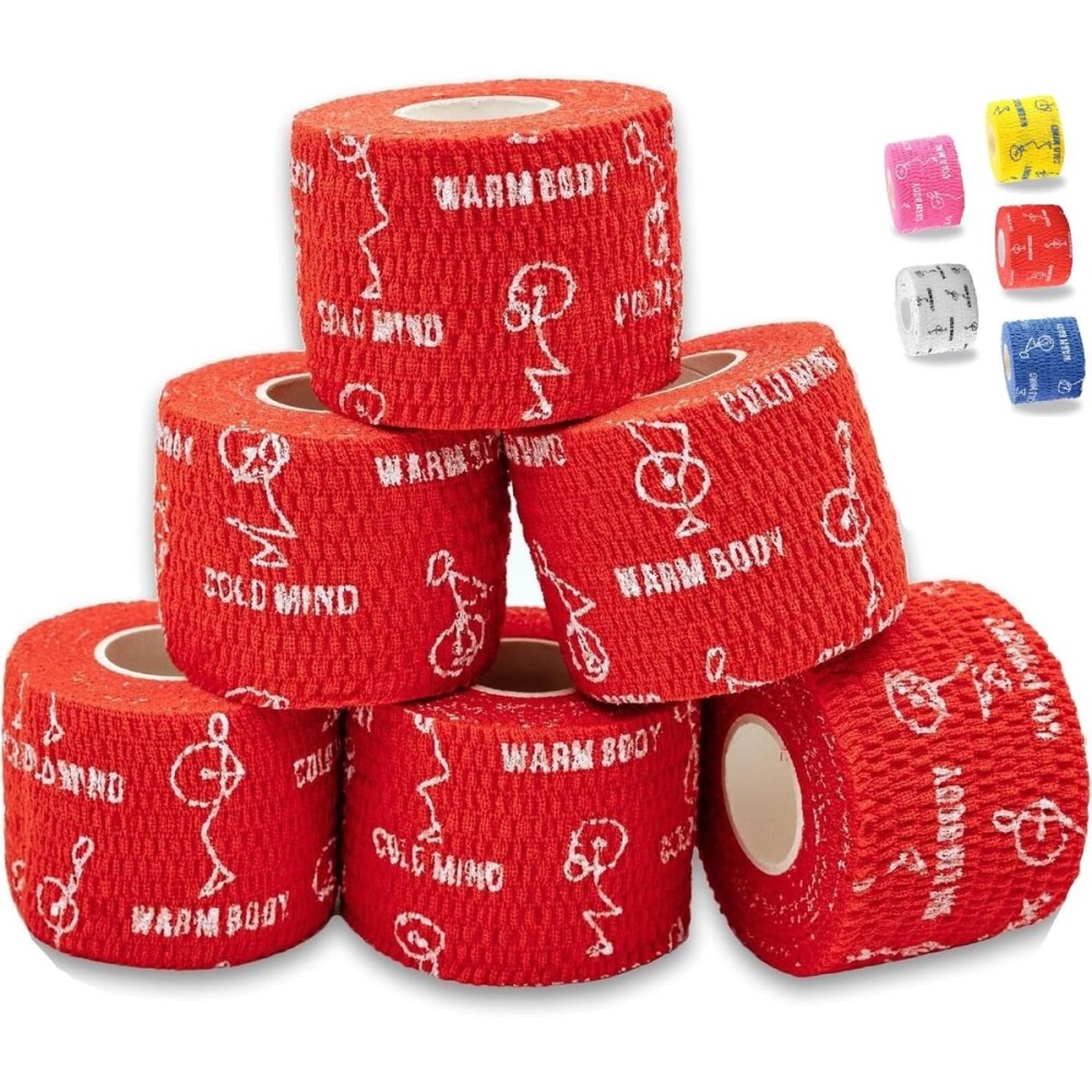 WARM BODY COLD MIND 1.85 Weightlifting Thumb Tape - Hook Grip Tape for Powerlifting, Cross Training, Gym Tape, Workout, Weight Lifting Tape, Athletic Finger Wrap (Red 6 Rolls)