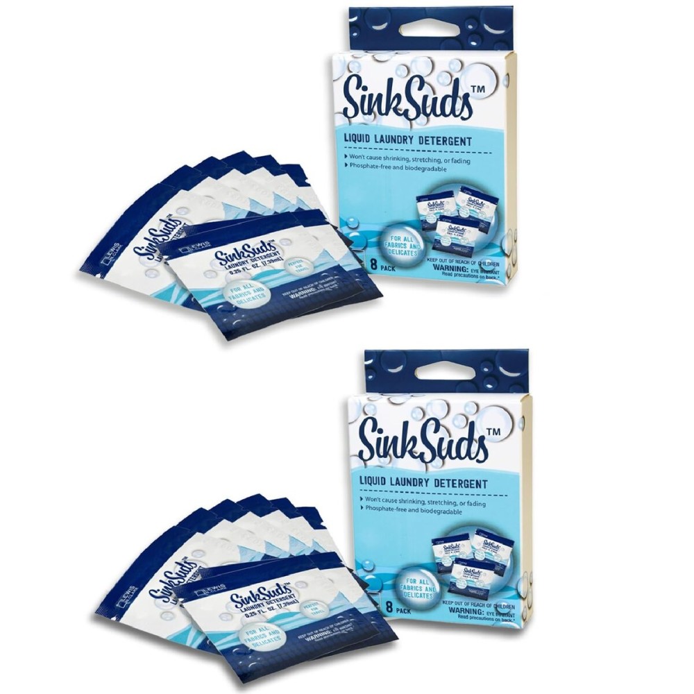 SinkSuds Travel Laundry Detergent Liquid Soap + Odor Eliminator for All Fabrics Including Delicates, Sink-Packets, 0.25 Fl Oz (Pack of 16)