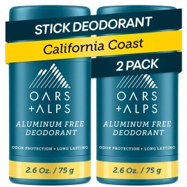 Oars + Alps Deodorant for Men & Women, Aluminum Free Deodorant for Men, Dermatologist Tested, Clean Ingredients, Vegan, Long Lasting, Odor Protection, California Coast, 2pk, 2.6oz
