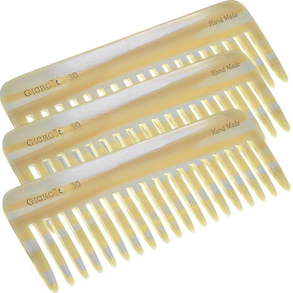 Giorgio G30 Large 5.75 Inch Hair Detangling Comb, Wide Teeth for Thick Curly Wavy Hair. Long Hairs Detangler Comb For Wet and Dry. Handmade of Cellulose, Saw-Cut, Hand Polished, Ivory 3 Pack