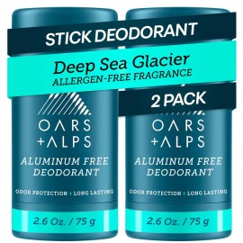 Oars + Alps Deodorant for Men & Women, Aluminum Free Deodorant for Men, Dermatologist Tested, Clean Ingredients, Non Toxic, Vegan, Long Lasting, Deep Sea Glacier, 2pk, 2.6oz