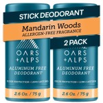 Oars + Alps Deodorant for Men & Women, Aluminum Free Deodorant for Men, Dermatologist Tested, Clean Ingredients, Vegan, Long Lasting, Mandarin Woods, 2pk, 2.6oz