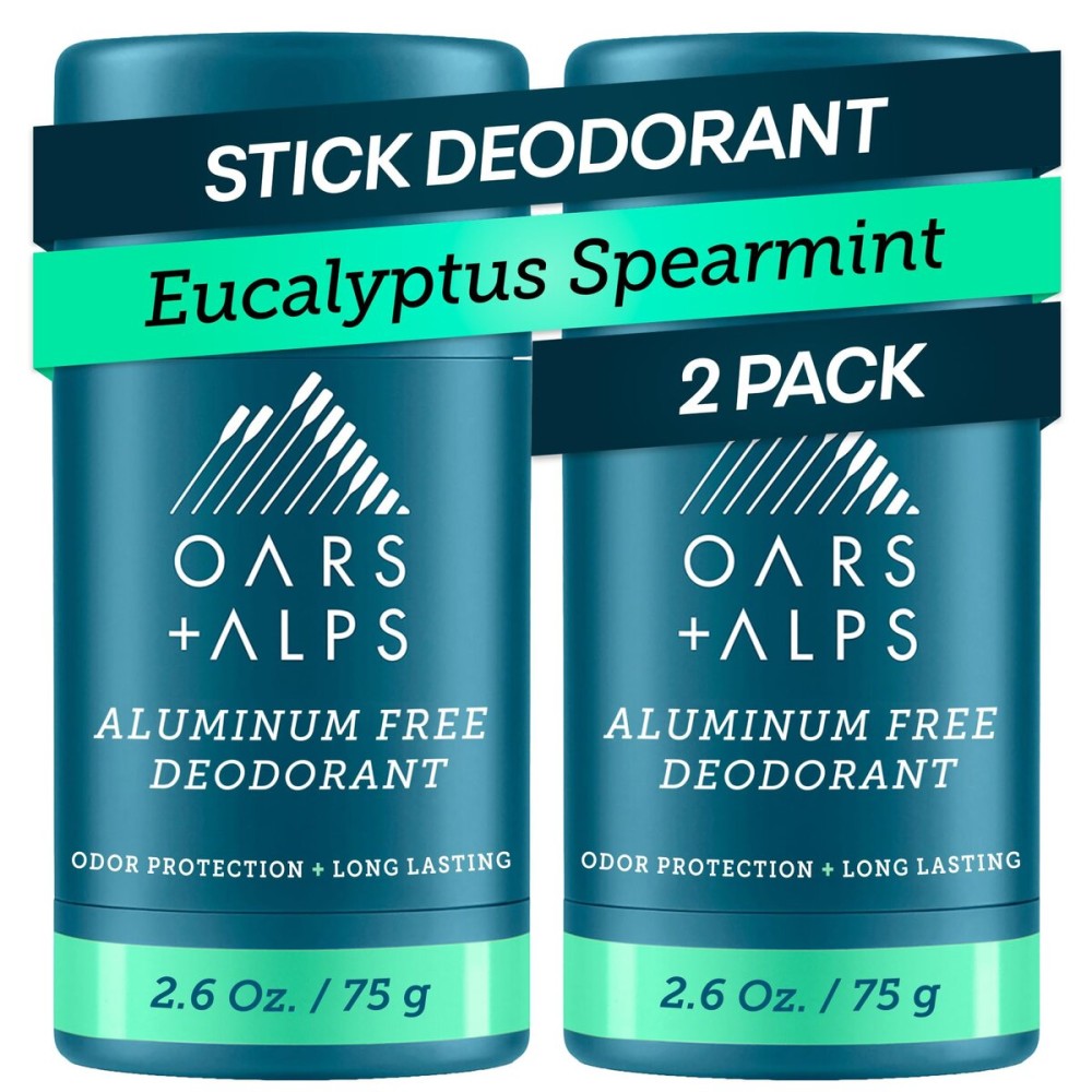Oars + Alps Deodorant for Men & Women, Aluminum Free Deodorant for Men, Dermatologist Tested, Clean Ingredients, Vegan, Long Lasting, Odor Protection, Eucalyptus Spearmint, 2pk