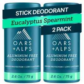 Oars + Alps Deodorant for Men & Women, Aluminum Free Deodorant for Men, Dermatologist Tested, Clean Ingredients, Vegan, Long Lasting, Odor Protection, Eucalyptus Spearmint, 2pk