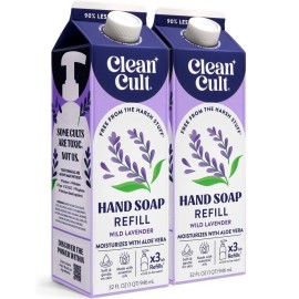 Cleancult Liquid Hand Soap Refills - Moisturizes Dry & Sensitive Skin - Made with Aloe Vera & Lavender Essential Oils - Wild Lavender - Eco Friendly - Paper-Based Packaging - 32 oz/2 Pack