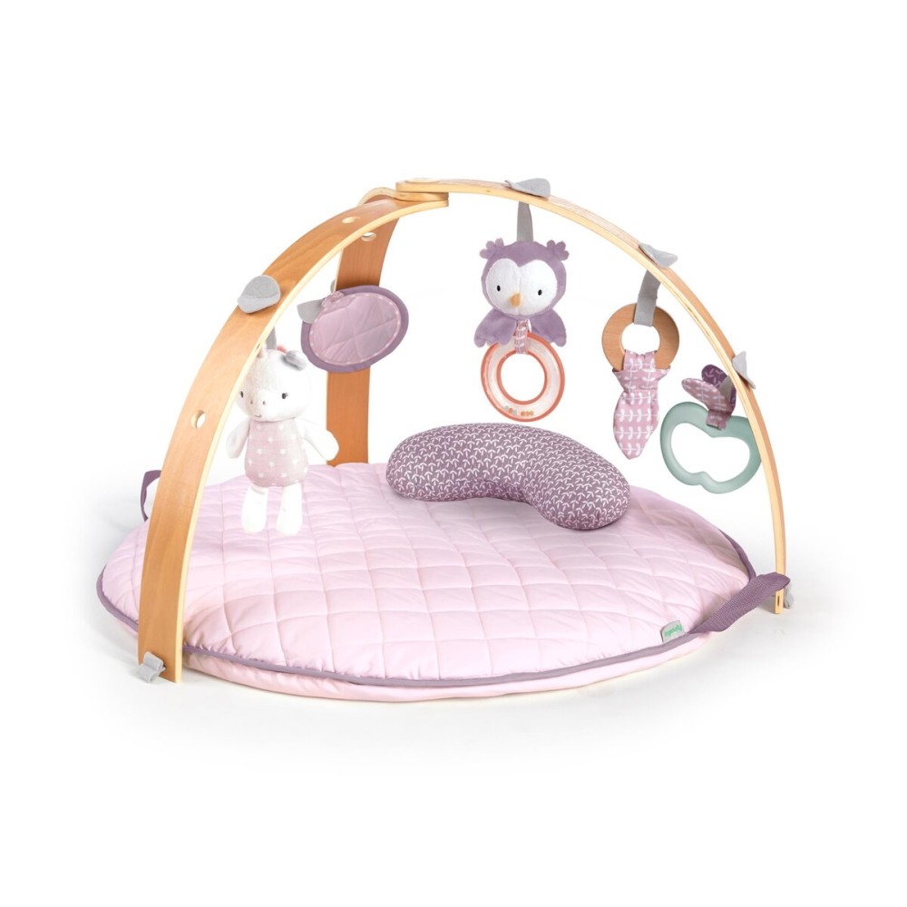 Ingenuity Cozy Spot Reversible Duvet Activity Gym & Play Mat with Wooden-Toy-bar - Calla (Pink), Newborn and up